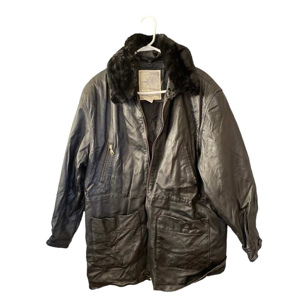 Women’s Genuine Black Leather Coat With Fur In Excellent Used Condition